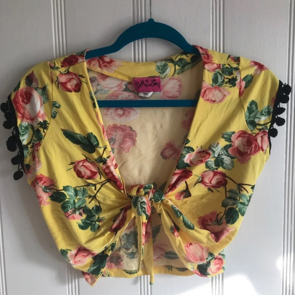 Pom tie front sexy cover up crop top S M